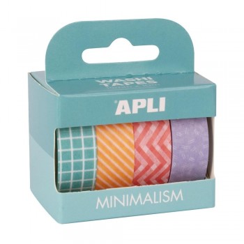 Cinta adhesiva papel Apli 19839 Washi Minimalista Pack de 4 unidades surtidas