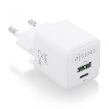 Cargador Aisens GAN 25W, 1XUSB-C PD3.0 QC4.0, 1XUSB-A QC3.0, BLANCO 59266