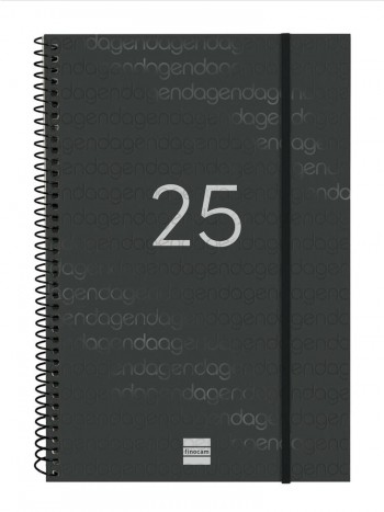 Agenda anual 2025 Finocam E11 Year semana vista vertical negro 742066025