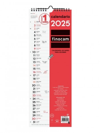 Calendario año 2025 Finocam 780180025 pared escribir largo L