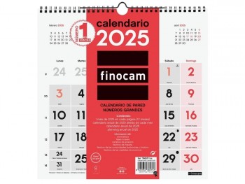 Calendario año 2025 Finocam 780570025 pared Numeros grandes 30x30