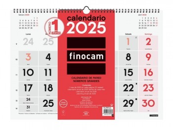 Calendario año 2025 Finocam 780010025 pared Numeros grandes L