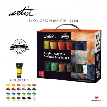 Maletin Artist 24 colores pintura acrilica 22ml AB-0100 Roymart