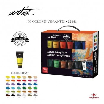 Maletin Artist 36 colores pintura acrilica 22ml AB-0101 Roymart