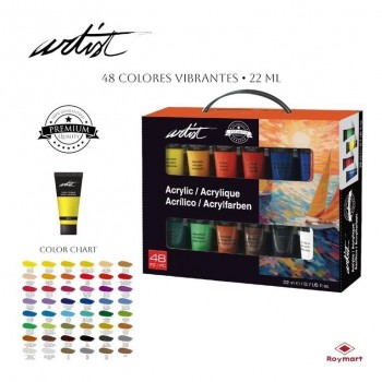 Maletin Artist 48 colores pintura acrilica 22ml AB-0102 Roymart