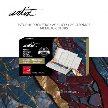 Estuche 15 piezas POCKETBOX pintura acrilica metallic 12ML Roymart AB-0105