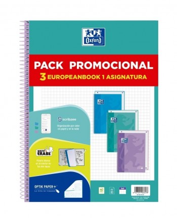 Pack 3 Bloc espiral Oxford 400195027 A4+ Tapa extradura colores pasel 80H cuadros 5x5 Classic WRITE&ERASE