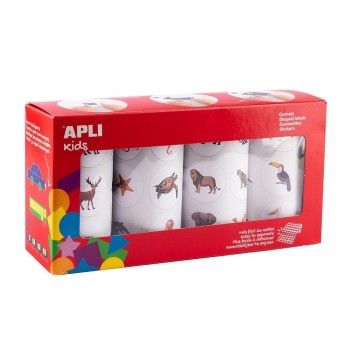 Gomette Apli 20054 Pack 4 Rollos Animales marinos, terrestres, exoticos, pajaros