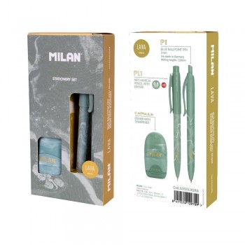 Set de escritula Milan Portaminas 0.5 + Boligrafo + Afilaborras Lava Verde 6355LVGRA