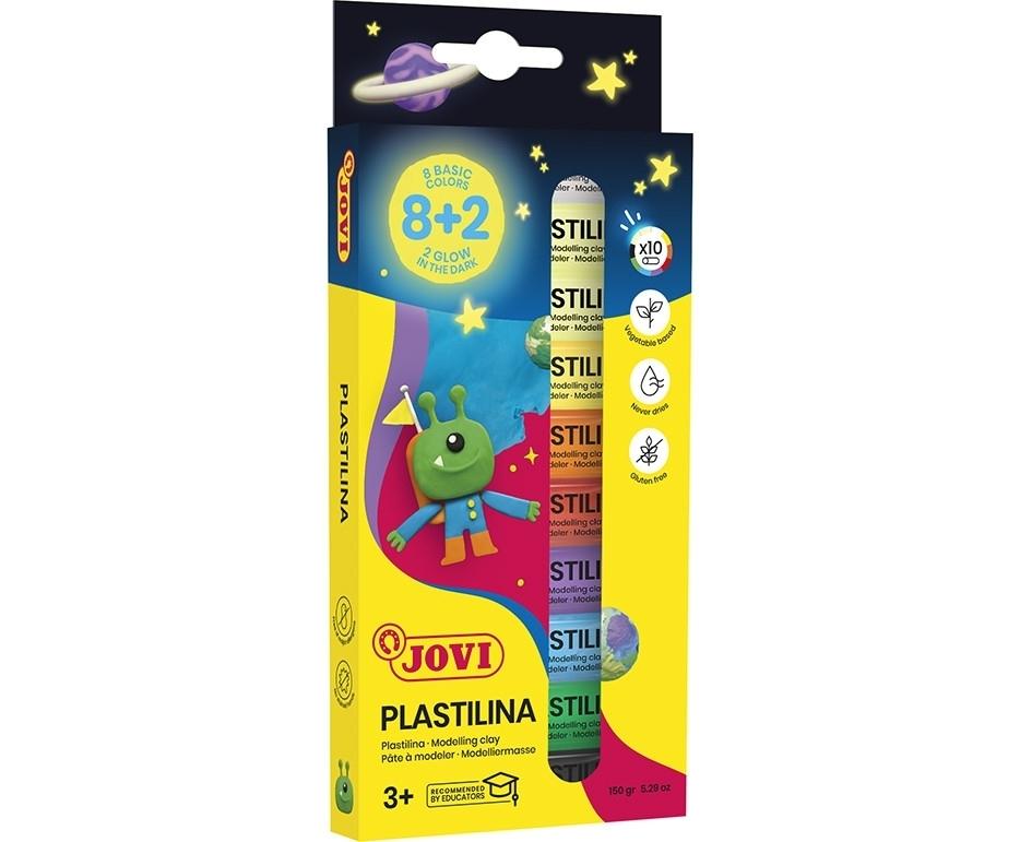 PLASTILINA JOVI Estuche 10 barras 15 g 8 colores básicos + 2 FOSFORESCENTE 90/10G
