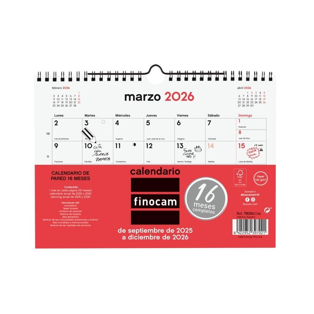 Calendario Finocam 2025-2026 16 meses pared S 782040026