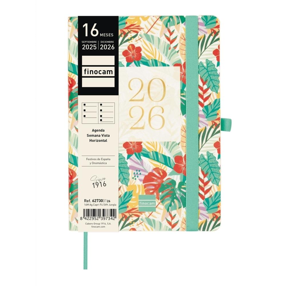 Agenda escolar 2025-2026 Finocam 16 meses F4 semana vista Capri Jungla 627300126