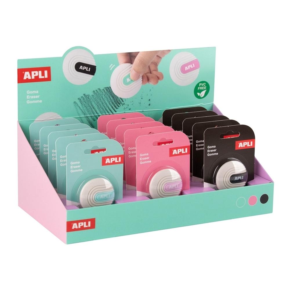 Expositor Apli 20095 Gomas de borrar redondas 15 unidades surtidas