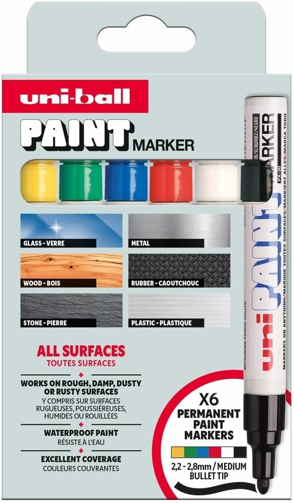 Rotulador Uni-Ball Paint Marker PX-20-6C b/6 uds permanente multisuperficie surtido 302422283