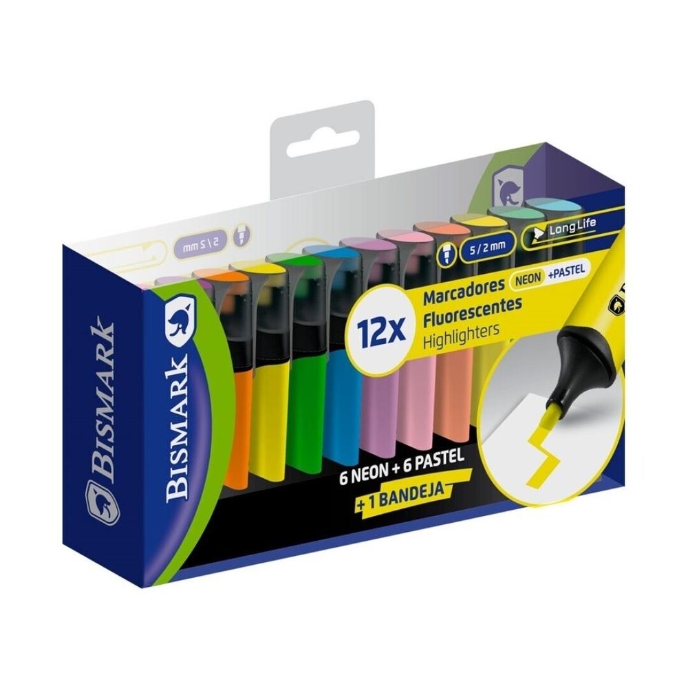 Rotulador fluorescente Bismark long-life 12uds. neon y pastel 332210