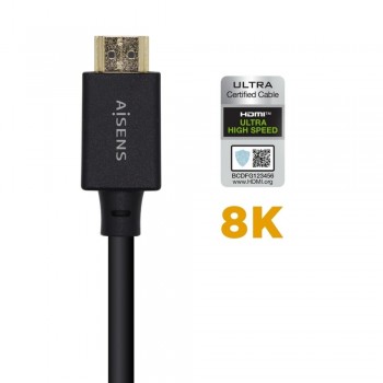 Cable HDMI AISENS A150-0423   8K 60Hz 48Gbps Ultra Alta Velocidad (2 m, Negro)