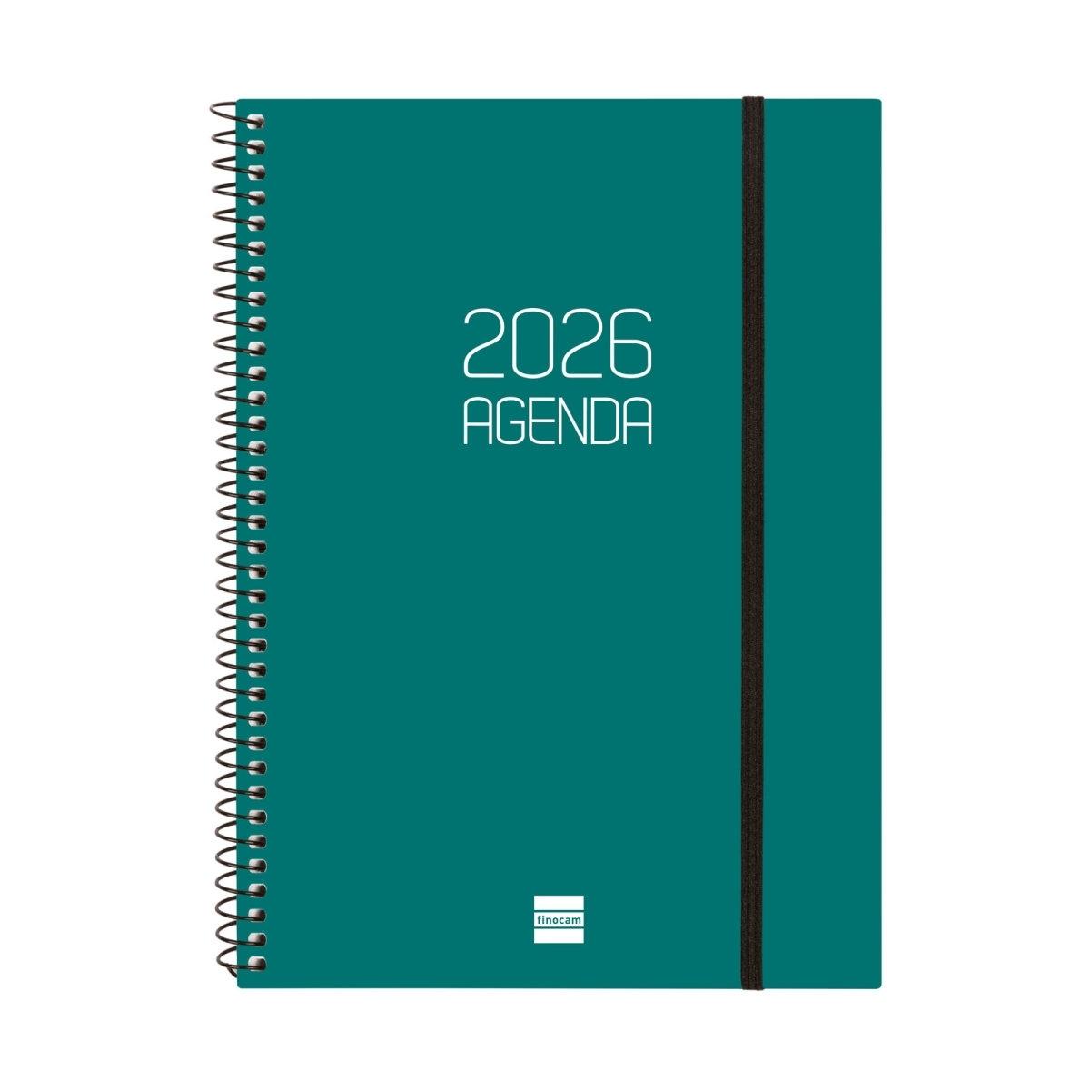 Agenda anual 2026 Finocam E10 Opaque semana vista horizontal verde 742762026