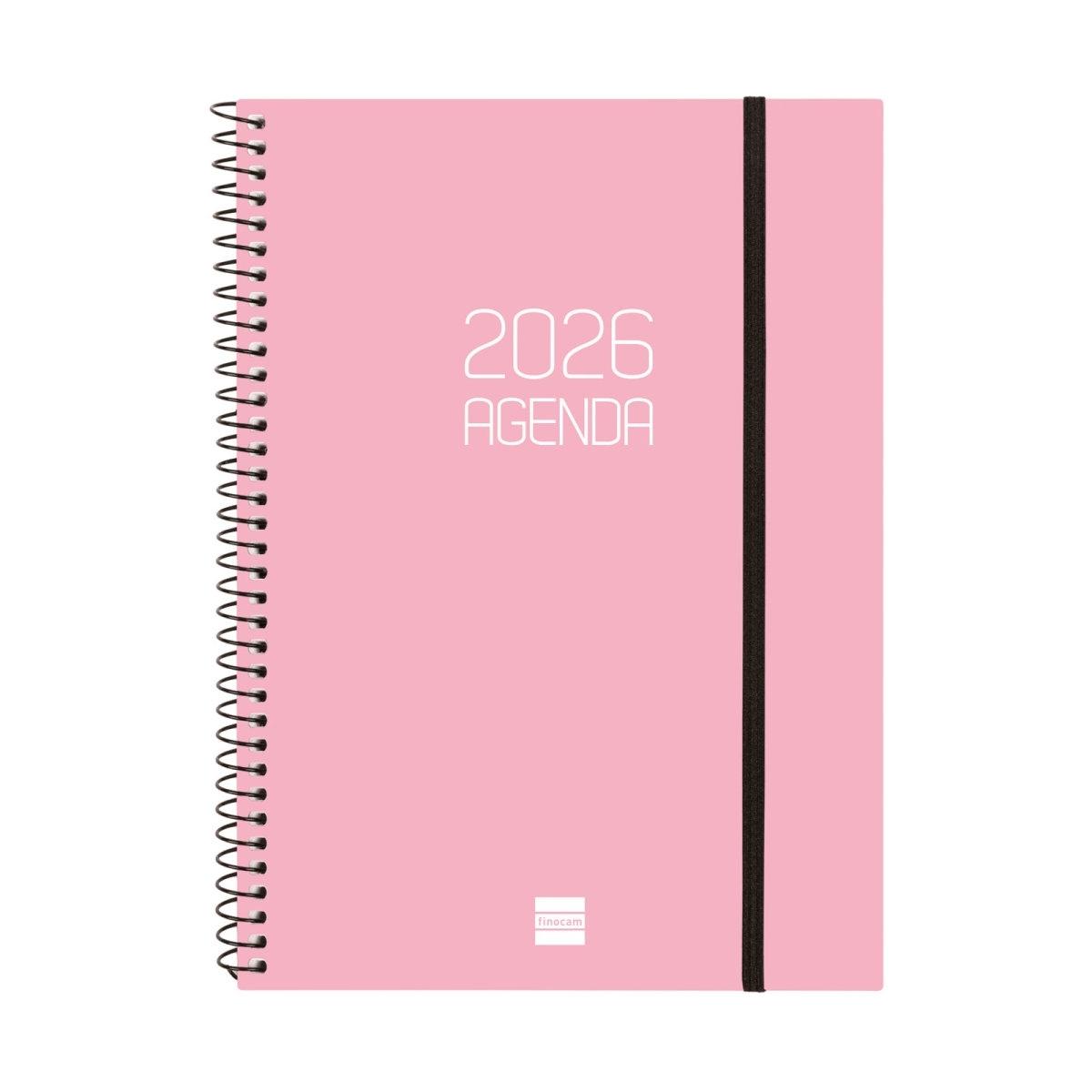 Agenda anual 2026 Finocam E10 Opaque semana vista horizontal rosa 742764526