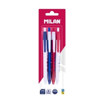 Blíster 4 bolígrafos P1 tinta azul, MILAN nata 624 BWM10529
