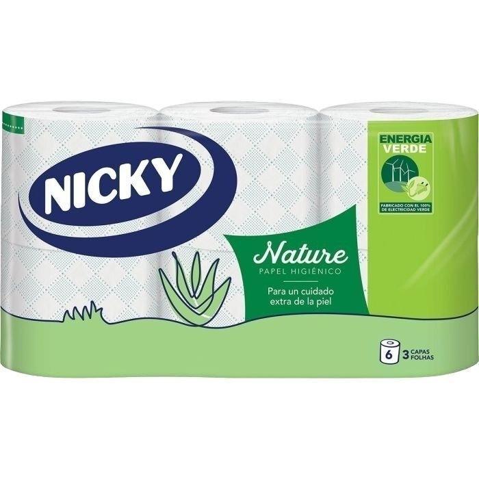 ROLLO PAPEL HIGIENICO NICKY 6UDS. NATURE ALOE VERA 3 CAPAS (VERDE) 92521
