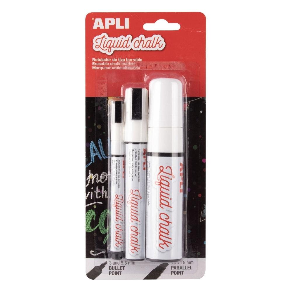 Rotulador Apli Tiza Liquida 3mm,5mm y 15mm Puntas surtidas 20104 C/3 blanco
