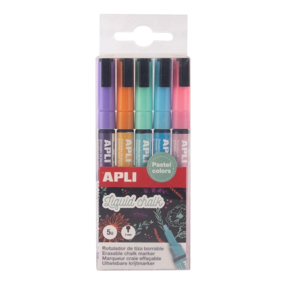 Rotulador Apli Tiza Liquida 3MM. punta redonda 20326 C/5 Pastel surtido