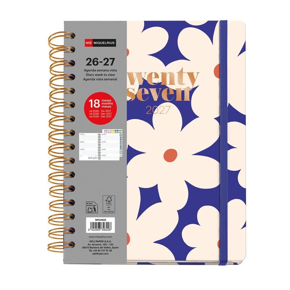 Agenda Miquelrius Escolar 2026-2027 155x213 Semana Vista Plus 18 meses Wire Bold Daisy MR34622