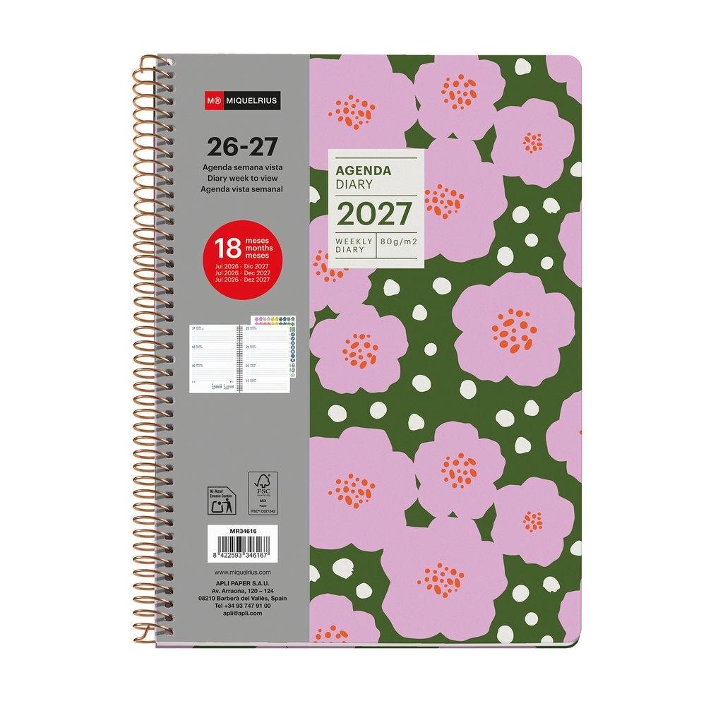 Agenda Miquelrius Escolar 2026-2027 155x213 Semana Vista Plus 18 meses Corolas MR34616