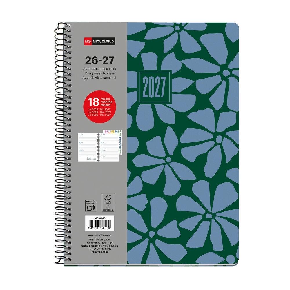 Agenda Miquelrius Escolar 2026-2027 155x213 Semana Vista Plus 18 meses Geo Garden MR34615