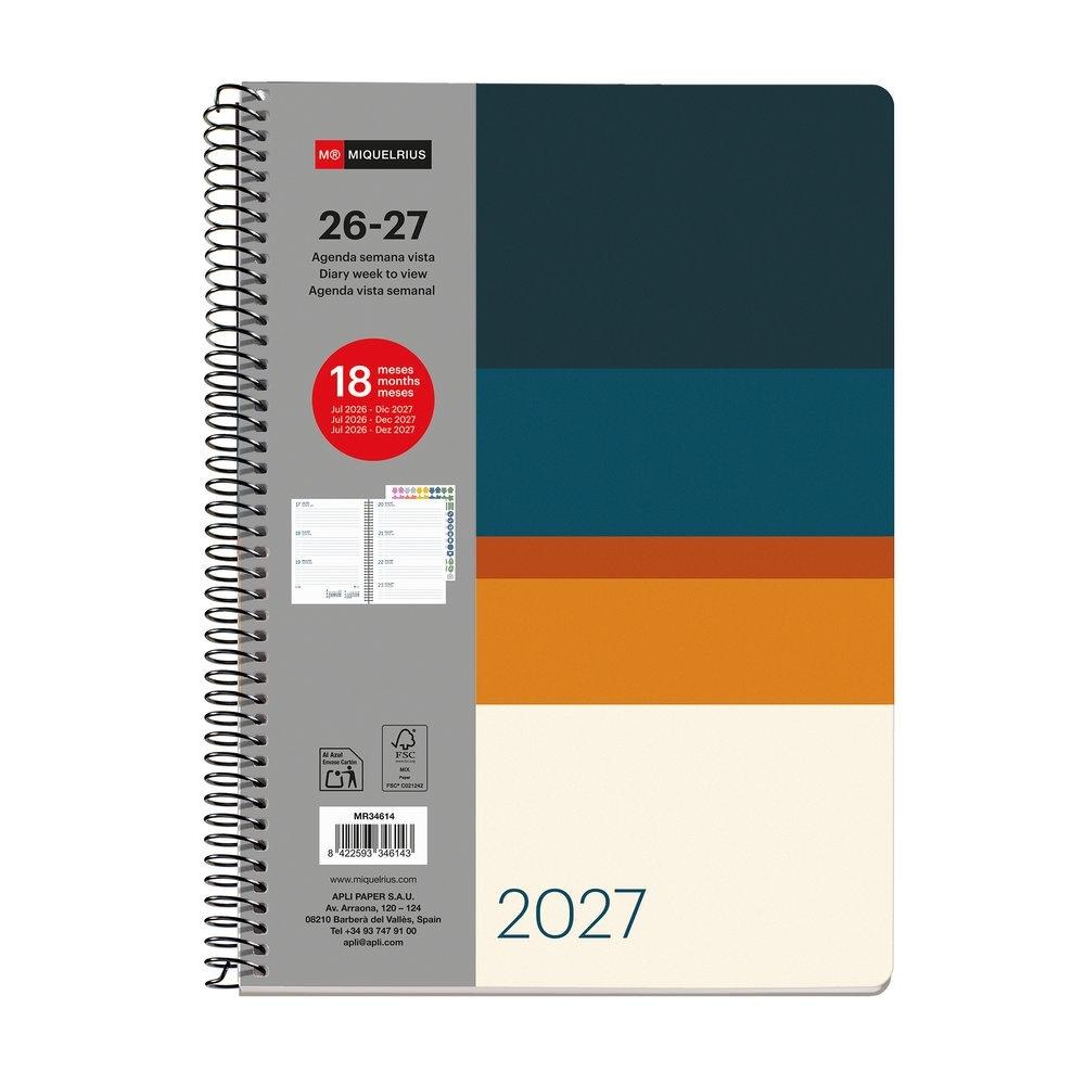 Agenda Miquelrius Escolar 2026-2027 155x213 Semana Vista Plus 18 meses Sunset MR34614