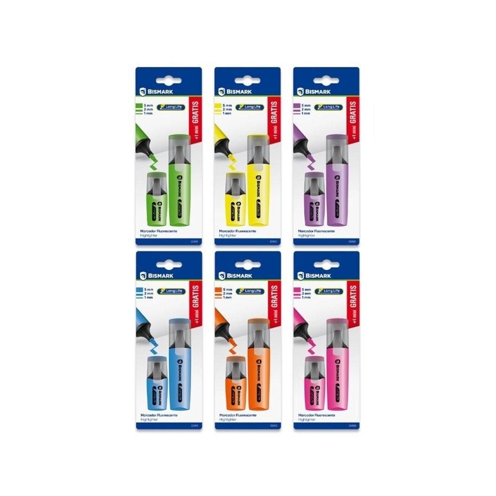 Rotulador fluorescente Bismark long-life neon blister 1 + 1 mini gratis surtido 333921