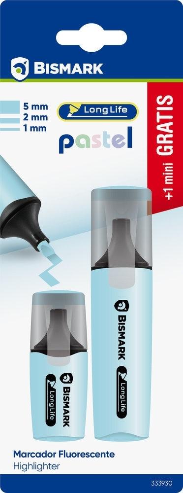 Rotulador fluorescente Bismark long-life pastel blister 1+1 mini gratis azul 333930