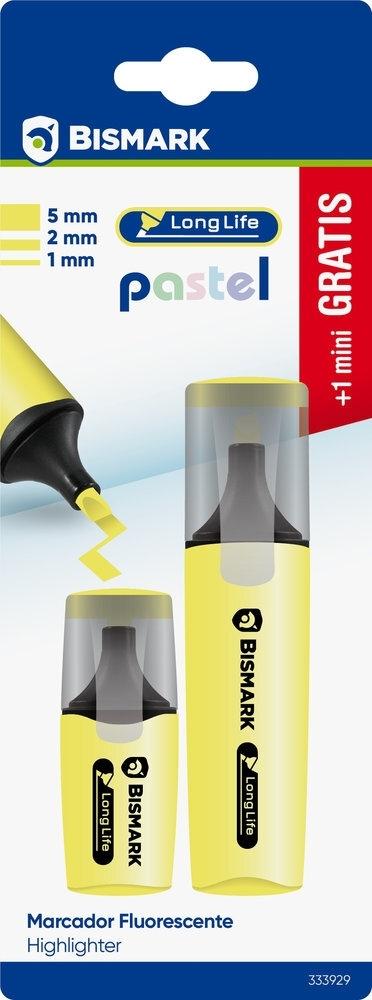 Rotulador fluorescente Bismark long-life pastel blister 1+1 mini gratis amarillo 333929
