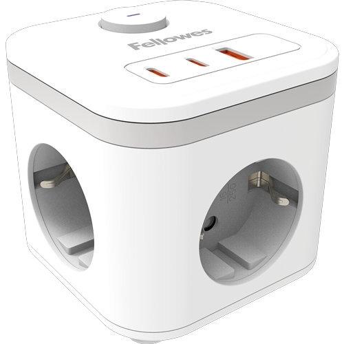Regleta Fellowes 100137168 cubo 3 tomas + 3 USB con interruptor Blanco