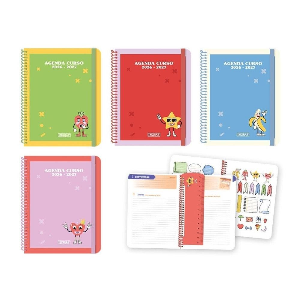 Agenda escolar 2026-2027 Ingraf 333985 Fruits 8º tapa plastico dia pagina (No devolución)