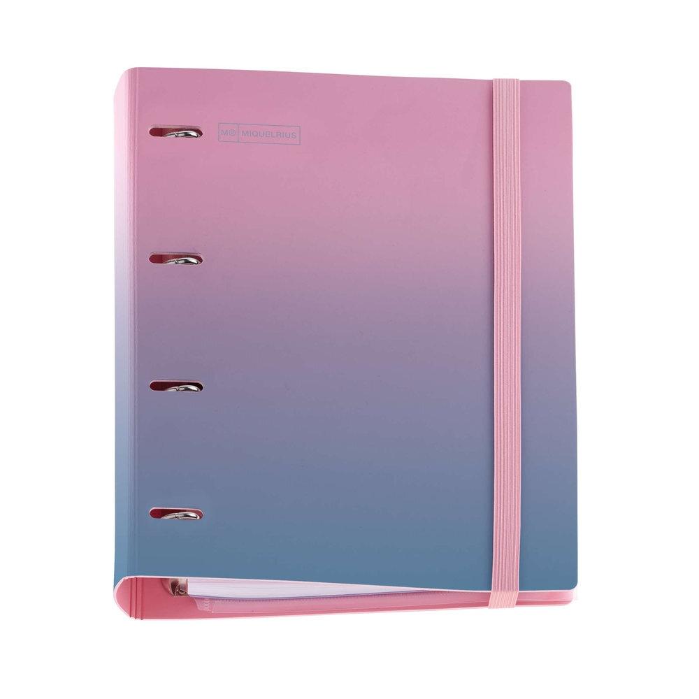Carpebloc Miquelrius MR20995 A4 4 anillas 35mm 100H 90G 5x5 360º Gradient Rosa y Azul