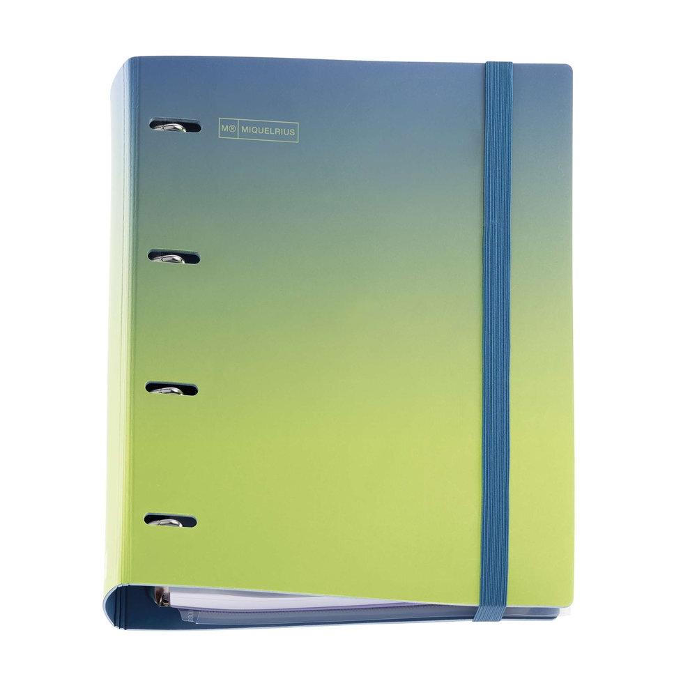 Carpebloc Miquelrius MR20996 A4 4 anillas 35mm 100H 90G 5x5 360º Gradient Azul y Limon