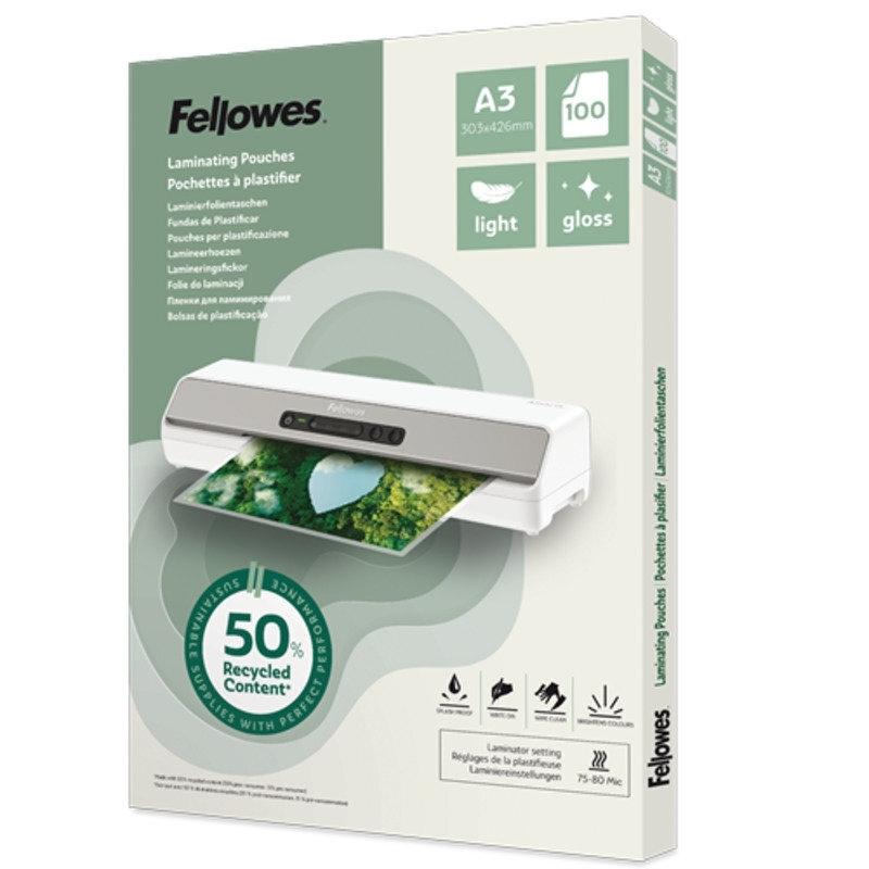 Carterita Plastico A3 P/100 80MC.Fellowes 100142988 50% reciclado brillo