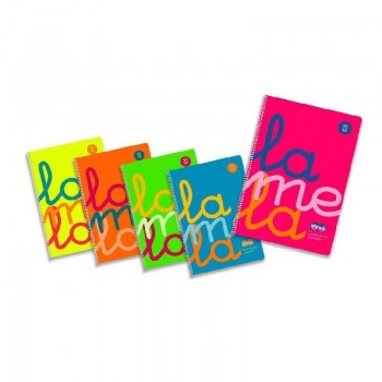 Bloc espiral Lamela 7CTP002A cuarto tapa plastico 80h 90g cuadrovía 2,5mm amarillo flúor